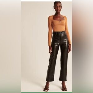 Abercrombie & fitch ankle straight ultra high rise plus‎ black pleather pants